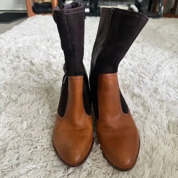 True Religion Brown Leather & Suede Ankle Boots Size 7 - Picture 2 of 6